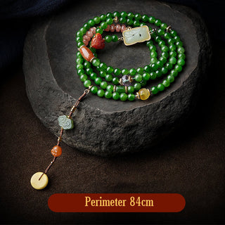 Buddha Gift 108 Mala Beads Cyan Jade Red Agate Laughing Buddha Luck Bracelet