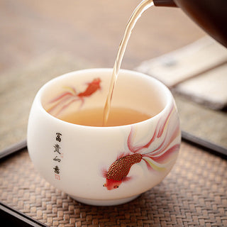Buddha Gift Koi Fish White Porcelain Ceramic Teacup Kung Fu Tea Cup