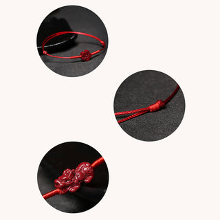 Buddha Gift Handmade Plum Blossom Four Leaf Clover PiXiu Lotus Koi Fish Cinnabar Blessing Braid Bracelet