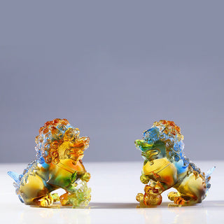 Buddha Gift Handmade Liuli Crystal Lion Art Piece Strength Home Office Decoration