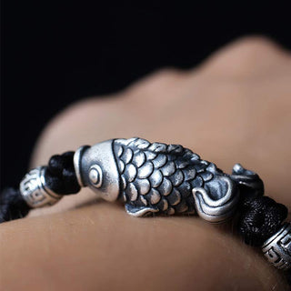 Buddha Gift Silver Luck Koi Fish Braided String Bracelet
