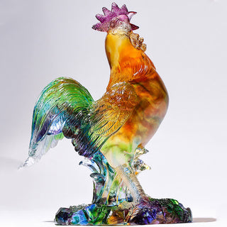Buddha Gift Handmade Liuli Crystal Rooster Art Piece Home Decoration