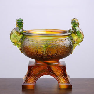 Buddha Gift Handmade Liuli Crystal PiXiu Treasure Bowl Art Piece Home Decoration