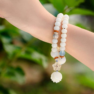 Buddha Gift Tibetan White Jade Bodhi Lotus Blessing Bracelet