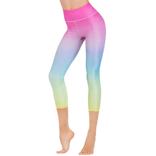 Buddha Gift Lotus Cherry Blossom Gradient Peacock Print Lycra Fabric Sports Cropped Leggings Women's Yoga Capri Pants