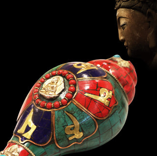 Buddha Gift Tibetan Handmade Shankha Om Mani Padme Hum Buddha Conch Shell Lucky Decoration