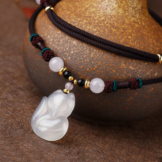 Buddha Gift Chalcedony Fox Pink Crystal Bead Harmony String Necklace Pendant