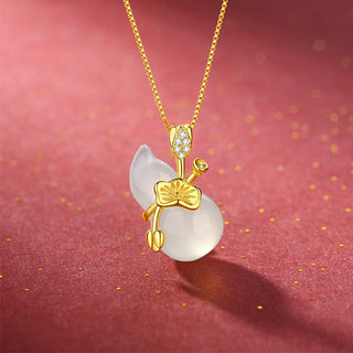 Buddha Gift Cyan Jade Gourd Lotus Leaf Abundance Pendant Necklace