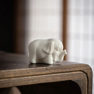 Buddha Gift Small Elephant Statue White Porcelain Ceramic Strength Home Desk Decoration