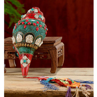 Buddha Gift Tibetan Handmade Shankha Om Mani Padme Hum Buddha Avalokitesvara Turquoise Conch Shell Positive Decoration