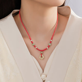 Buddha Gift 925 Sterling Silver Natural Hetian Cyan Jade Flower Pentagram Luck Red Rope Necklace Pendant Bracelet Set