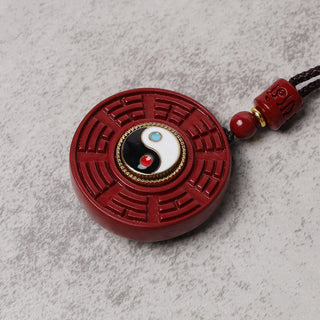 Buddha Gift Natural Cinnabar Bagua Rotatable Yin Yang Keep Away Evil Spirits Necklace Pendant