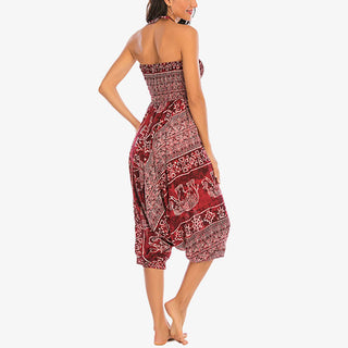 Buddha Gift Two Style Wear Elephant Pattern Loose Smocked Harem Trousers Jumpsuit Women's Yoga Pants