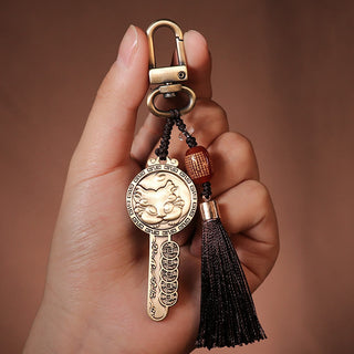 Buddha Gift PiXiu Wealth Copper Coin Yin Yang Bagua Handmade Key Chain