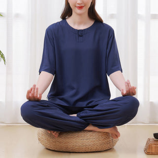 Buddha Gift 2Pcs Half Sleeve T-Shirt Pants Meditation Zen Tai Chi Cotton Linen Clothing Unisex Set