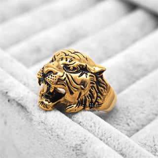 Buddha Gift Men's Animal Tiger Head Titanium Steel Balance Calm Punk Rock Biker Ring