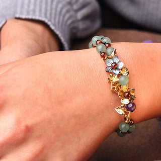 Buddha Gift Green Aventurine Garnet Bead Flower Petal Luck Bracelet