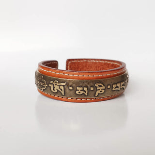 Buddha Gift 2Pcs Om Mani Padme Hum Dragon Phoenix Copper Leather Peace Cuff Bracelet Bangle