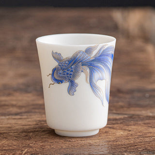 Buddha Gift Koi Fish White Porcelain Ceramic Teacup Kung Fu Tea Cup