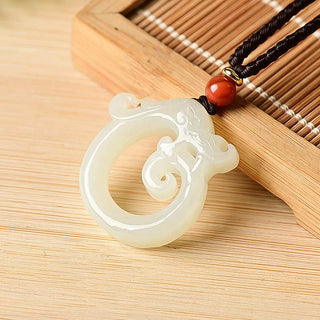 Buddha Gift White Jade Cyan Jade Dragon Protection Necklace String Pendant