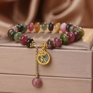 Buddha Gift Colorful Tourmaline Cute Flower Rabbit Charm Love Bracelet