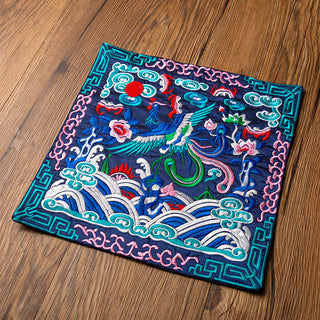Buddha Gift Phoenix Dragon Kirin Embroidery Cup Mat Pad Tea Cup Coaster Kung Fu Tea Mat