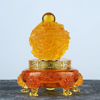 Buddha Gift Feng Shui Auspicious Dragon Handmade Liuli Crystal Rotatable Art Piece Luck Home Office Decoration