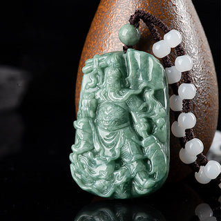Buddha Gift Natural Jade Guan Gong Amulet Wealth Necklace Pendant