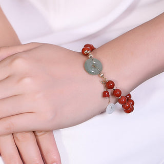 Buddha Gift 14k Gold Filled Jade Red Agate Peace Buckle Copper Coin Gourd Confidence Bracelet