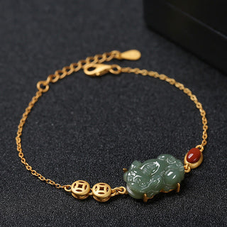 Buddha Gift Cyan Jade PiXiu Copper Coin Red Agate Success Chain Bracelet