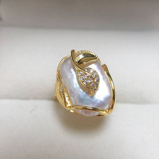 Buddha Gift Pearl Copper Plated Gold Flower Happiness Wealth Ring