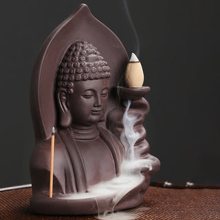 Buddha Gift Tibetan Avalokitesvara Buddha Lotus Healing Backflow Smoke Fountain Incense Burner