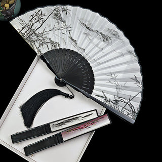 Buddha Gift Vintage Bamboo Peony Butterfly Lotus Handheld Silk Folding Fan With Bamboo Frames