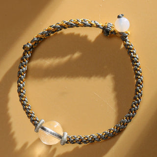 Buddha Gift Handmade Red Agate Amethyst Golden Rutilated Quartz Pink Crystal Bead Calm Braided Bracelet