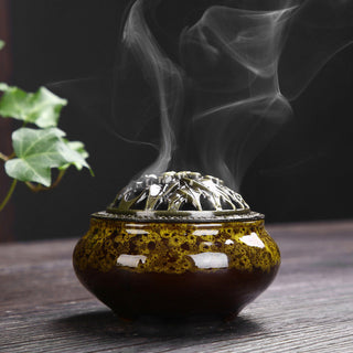 Buddha Gift Flower Pattern Ceramic Blessing Meditation Incense Burner Decoration