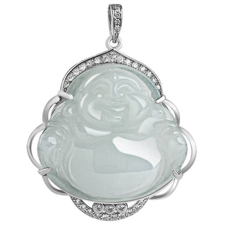 Buddha Gift 925 Sterling Silver Laughing Buddha Natural Jade Abundance Necklace Pendant