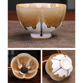 Buddha Gift 6Pcs Plum Blossom Petal Pattern Chinese Jianzhan Kiln Change Ceramic Teacup Kung Fu Tea Cup Bowl With Gift Box