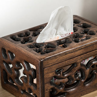 Buddha Gift Retro Wooden Tissue Box Engraved Wooden Tissue Holder Wipes Boxes Decoration