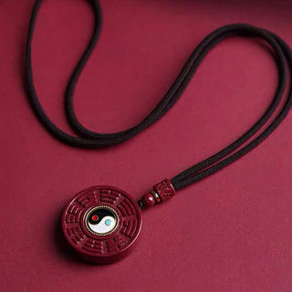 Buddha Gift Natural Cinnabar Bagua Rotatable Yin Yang Keep Away Evil Spirits Necklace Pendant