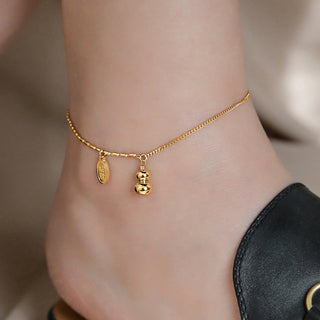 Buddha Gift 18k Gold Lucky Gourd Design Wealth Buckle Anklet