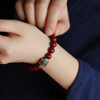 Buddha Gift 925 Sterling Silver Chinese Zodiac Natal Buddha Cinnabar Om Mani Padme Hum Calm Bracelet