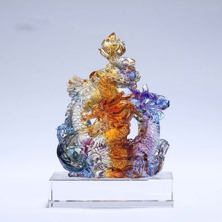 Buddha Gift Year of the Dragon Handmade Liuli Crystal Art Piece Protection Home Office Decoration With Base