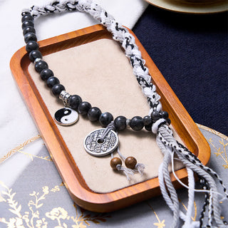 Buddha Gift Black Glitter Stone Cat's Eye Yin Yang Mountain Ghosts Spend Money Power Double Layer Rope Bracelet