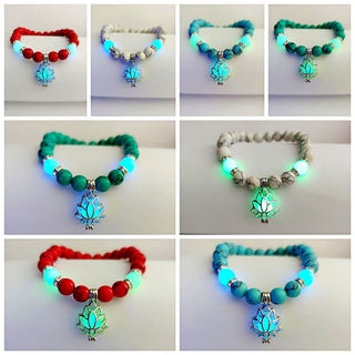 Buddha Gift Tibetan Turquoise Glowstone Luminous Bead Lotus Protection Bracelet