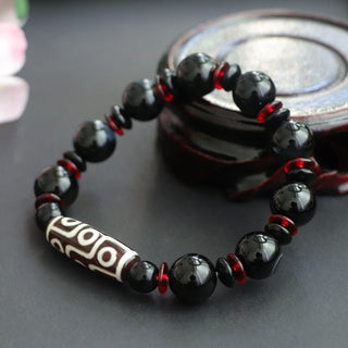 Buddha Gift Black Onyx Nine-Eye Dzi Bead Wealth Protection Bracelet