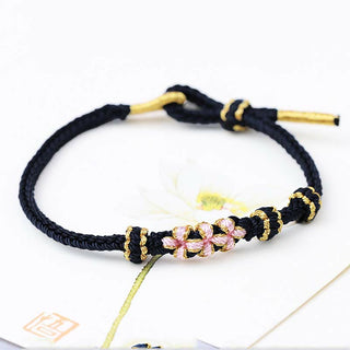 Buddha Gift Handmade Three Peach Blossoms Luck Eight Strands Braided String Bracelet