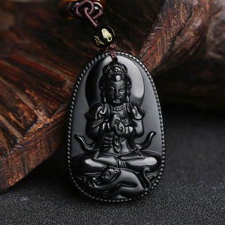 Buddha Gift Chinese Zodiac Natal Buddha Natural Black Obsidian Purification Necklace Pendant