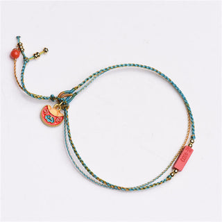 Buddha Gift Handmade Cinnabar As One Wishes Blessing Braid Double Layer Bracelet