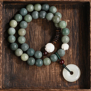 Buddha Gift Cyan Bodhi Seed Lotus Jade Peace Buckle Wisdom Double Wrap Bracelet
