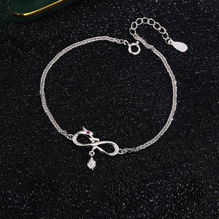 Buddha Gift Year Of The Dragon 999 Sterling Silver Zircon Endless Knot Tail Charm Luck Protection Bracelet